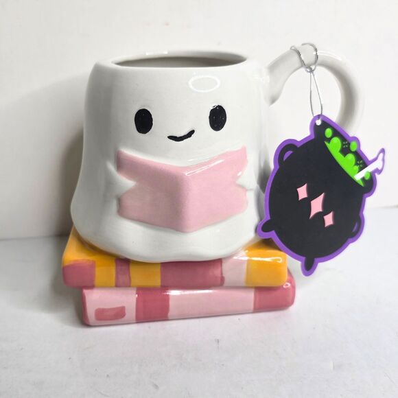 Ghost Reading Book 10 Strawberry Street Bookworm Halloween Books Coffee Mug NEW - Picture 3 of 8